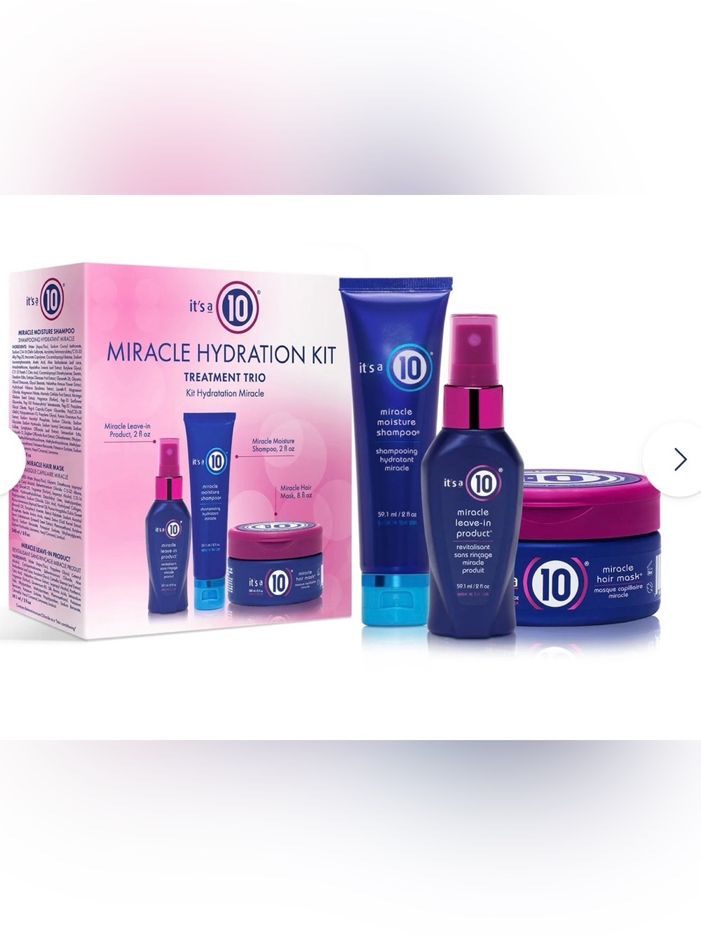 New in Box It’s A 10 Miracle Hydration Kit~3pc Set~Mask+Shampoo+Treatment~$46